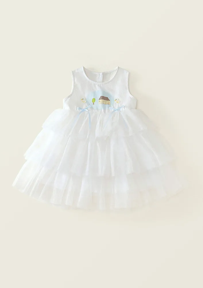 White Tiered Girls Ruffle Tulle Dress