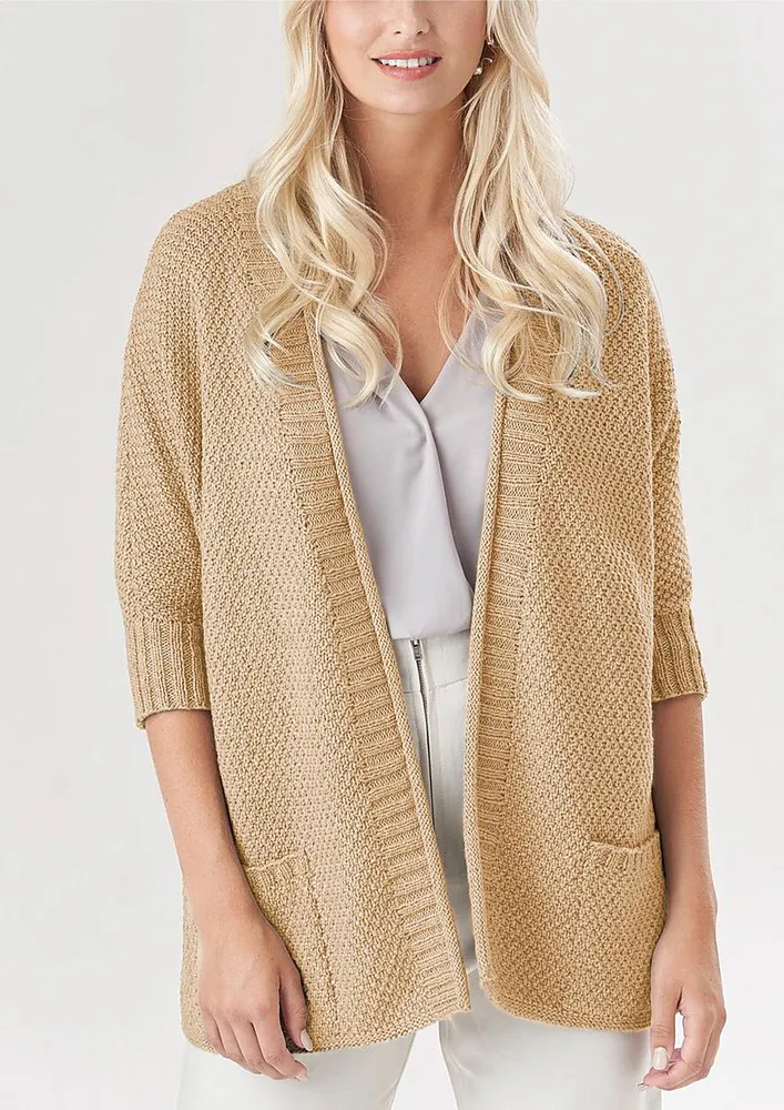 KNITTED KHAKI NO CLOSURE FS CARDIGAN 
