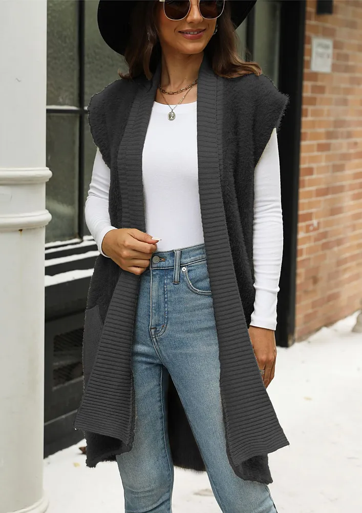 BLACK OPEN FRONT FS SLEEVELESS CARDIGAN 