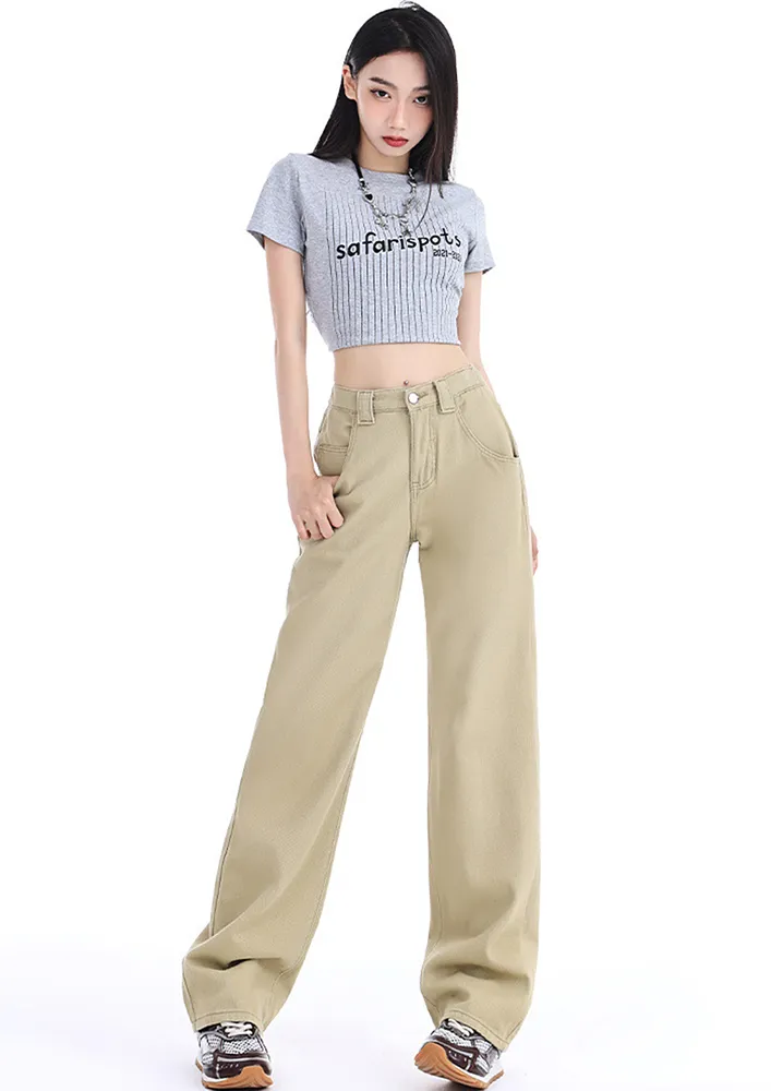 Cotton Blend High Wide Leg Jeans