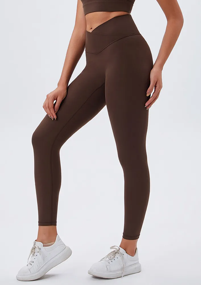 Brown V-shape Sculpted Sports Tights