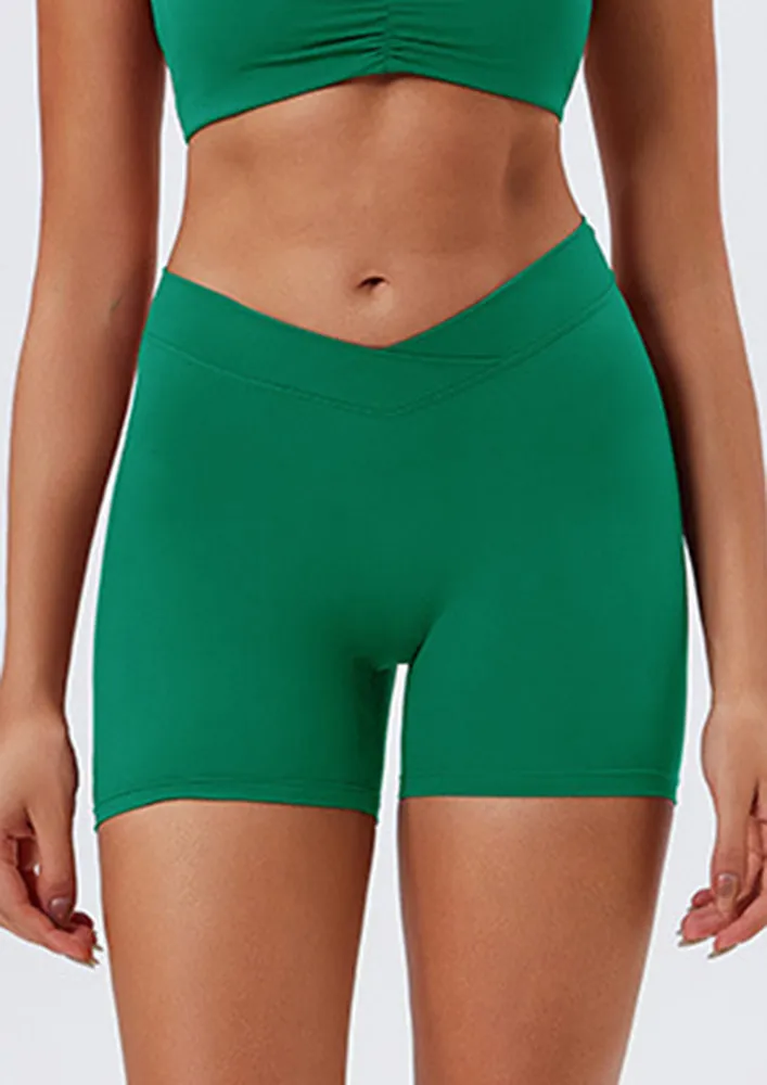 Green Gathered-back Detail Sports Shorts