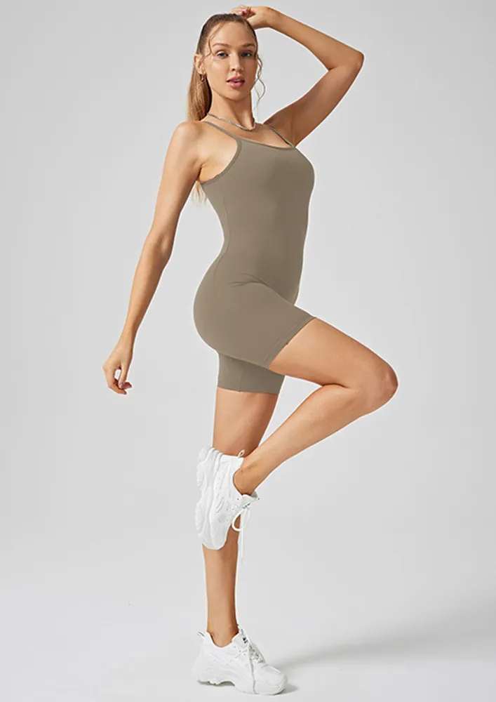 Khaki U-neck Activewear Playsuit