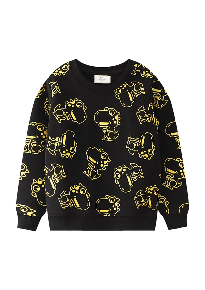 Boys Printed Black Round Neck Sweatshirt
