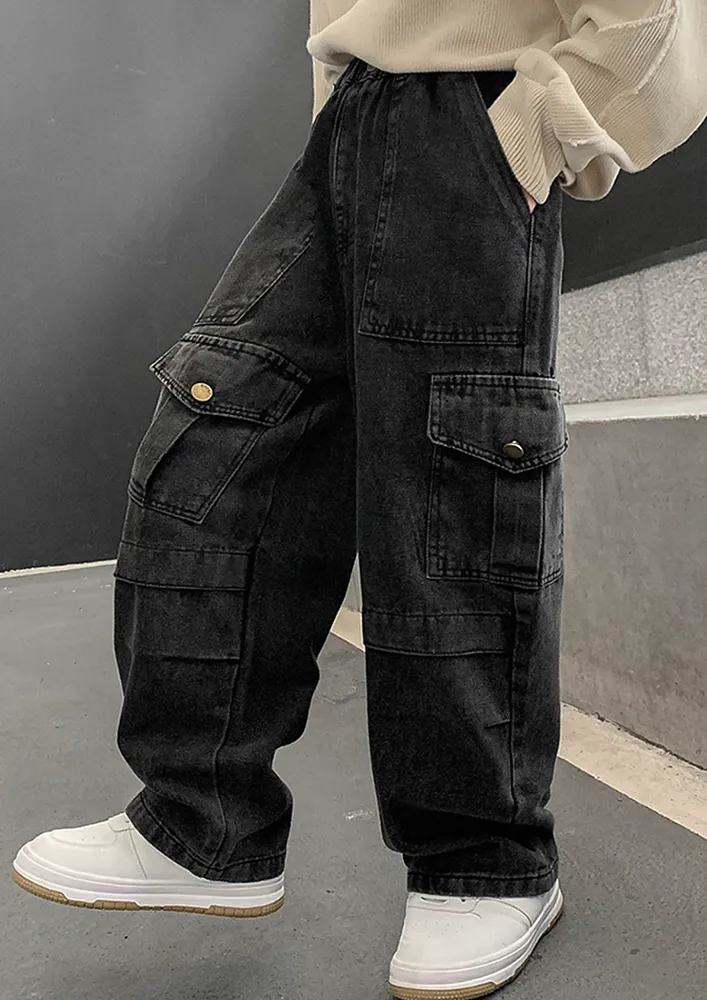 Boys Black Cargo Denim Jeans