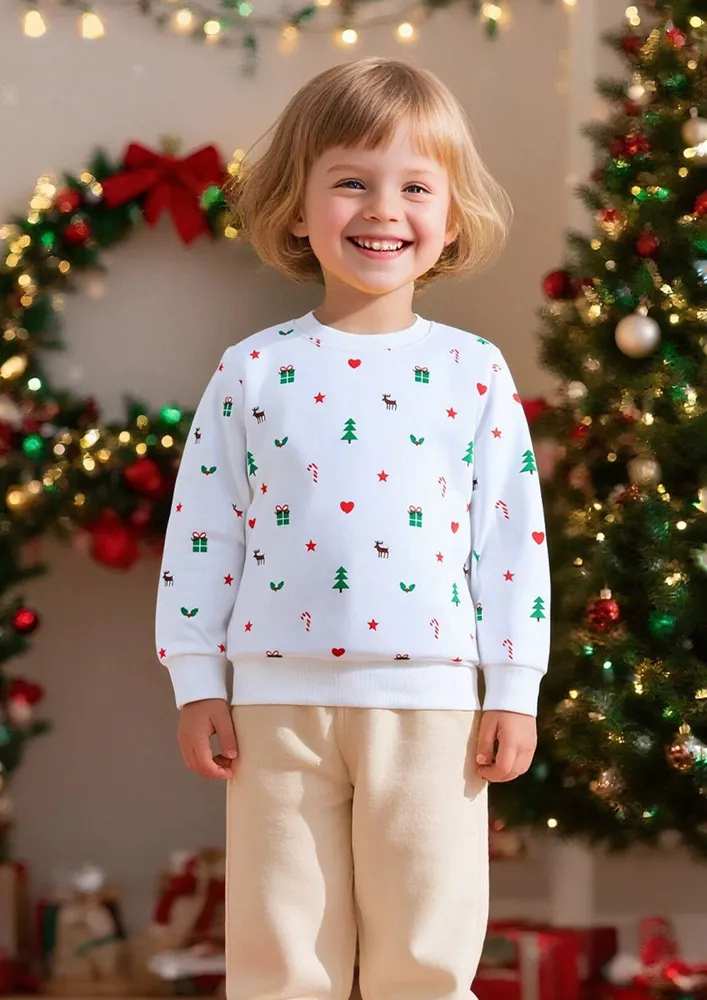 Boys White Novelty Print Sweatshirt