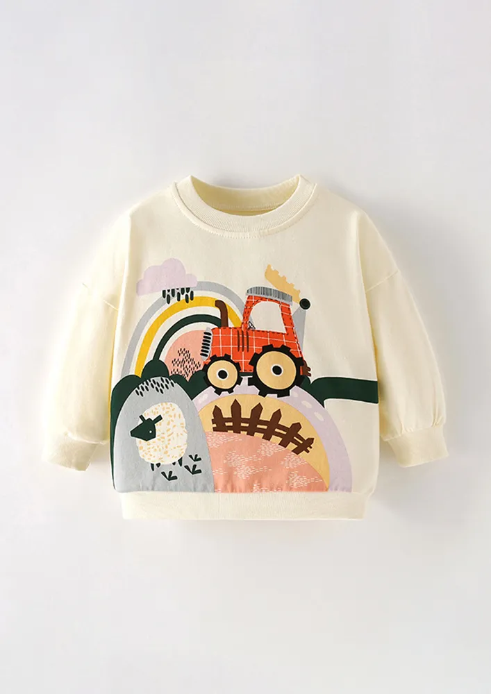 Boys Beige Graphic Print Sweatshirt