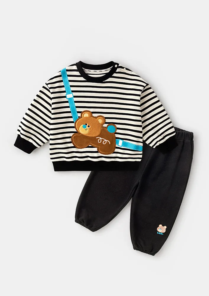 Girls Striped Cartoon Applique Sweatshirt W/ Joggers