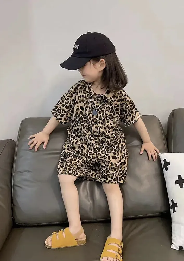 Girls Brown Animal Pattern Co-ord Set