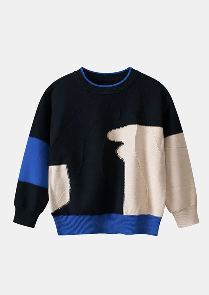 Black Patchwork Black Jumper For Boys