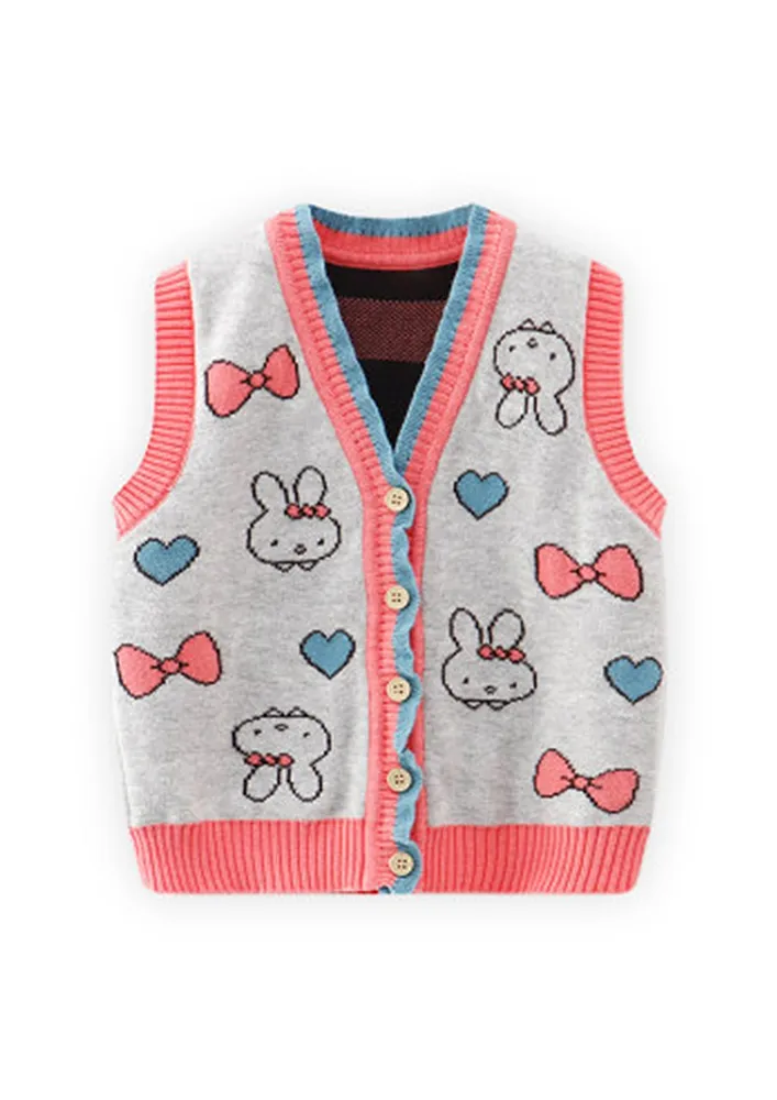 Grey Girls Heathered & Novelty Pattern Vest