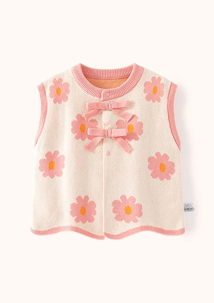 Girls Floral Pattern Knitted Vest
