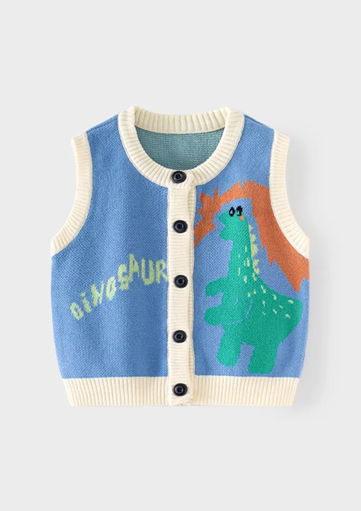 Girls Blue Contrast Ribbed-edge Vest