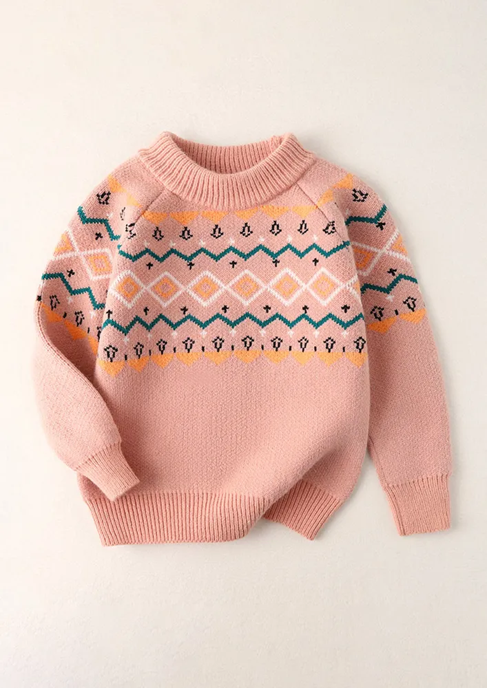Girls Pink Geometric Print Jumper