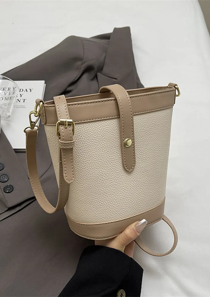 KHAKI LYCHEE PATTERN BUCKET BAG