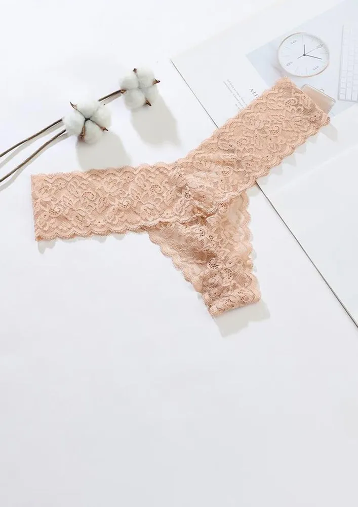 LOOKS LIKE LACY POLYAMIDE BEIGE THONG