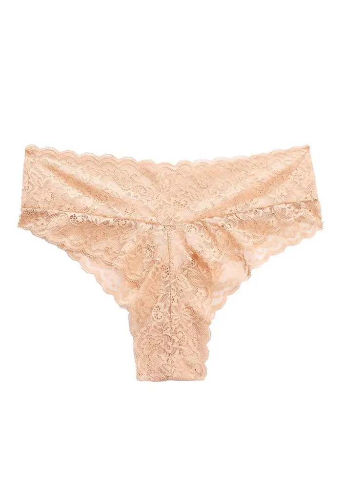 BEIGE LACE ETAIL SOLID THONG KNICKER