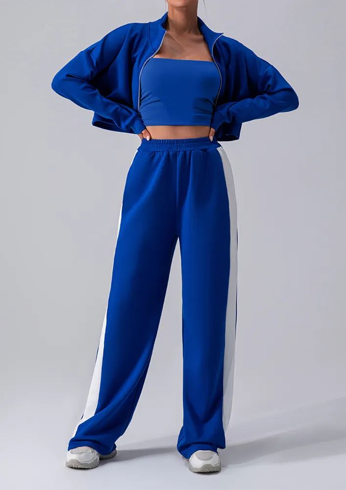 Blue Straight Contrast Athleisure Sweatpants