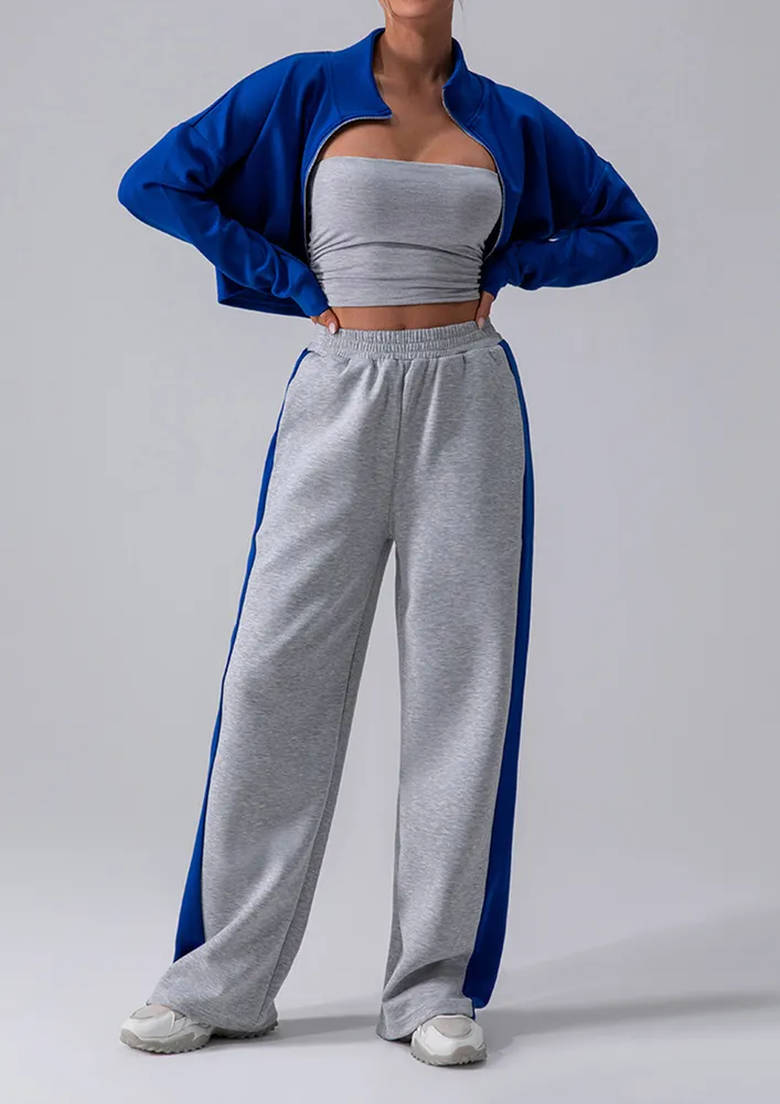 Grey Straight Contrast Athleisure Sweatpants