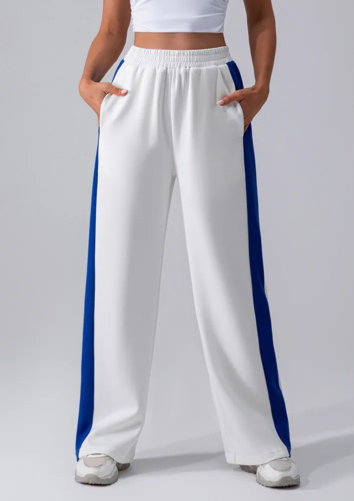 White Straight Contrast Athleisure Sweatpants