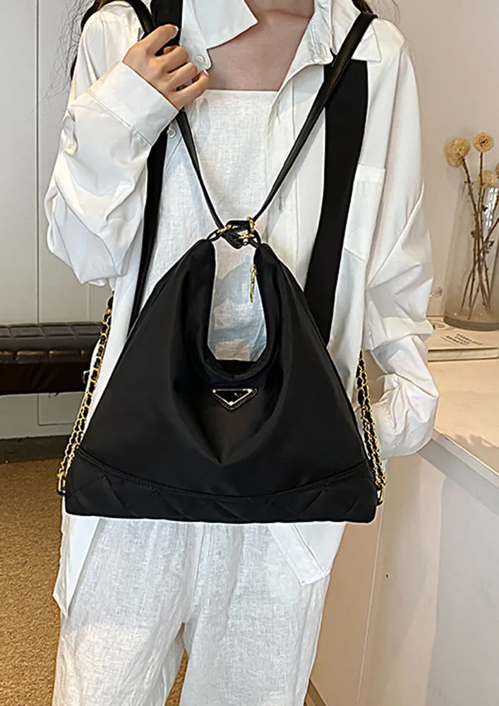 BLACK NYLON MULTIPURPOSE HOBO BAG