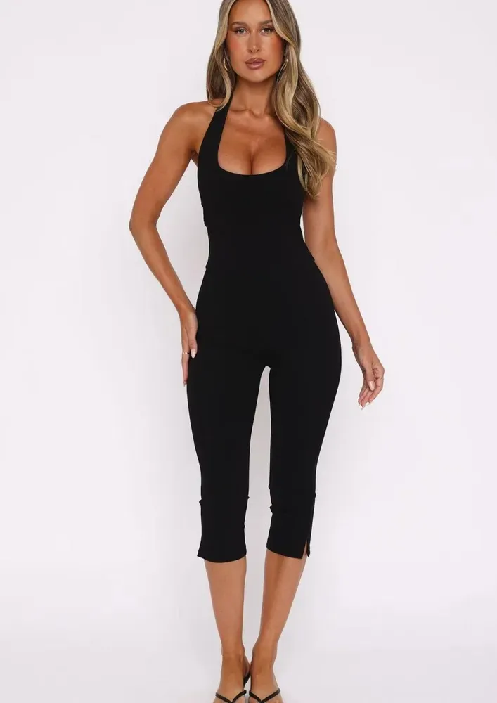 Black Solid Halter Neck Midi Jumpsuit