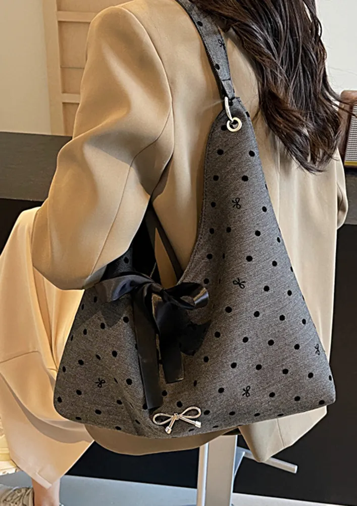 POLKA DOTS PATTERN CANVAS HOBO BAG