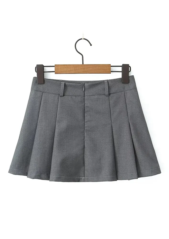 Grey Mid-rise Pleated Skort