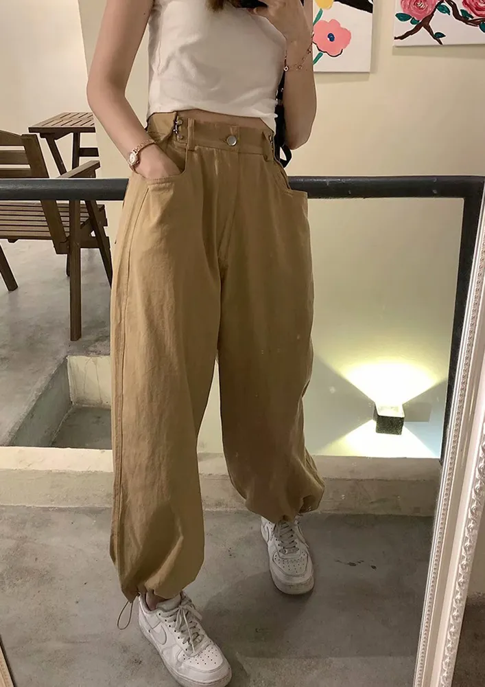 Khaki Baggy Parachute Pants