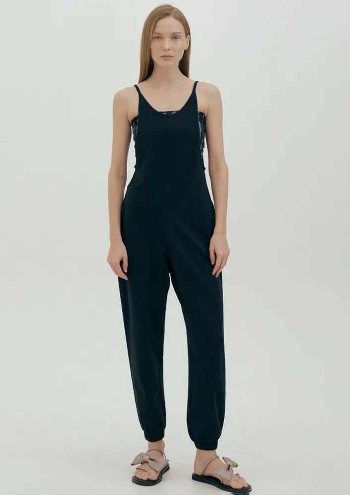 Black Sleeveless Activewear Jumpsuit