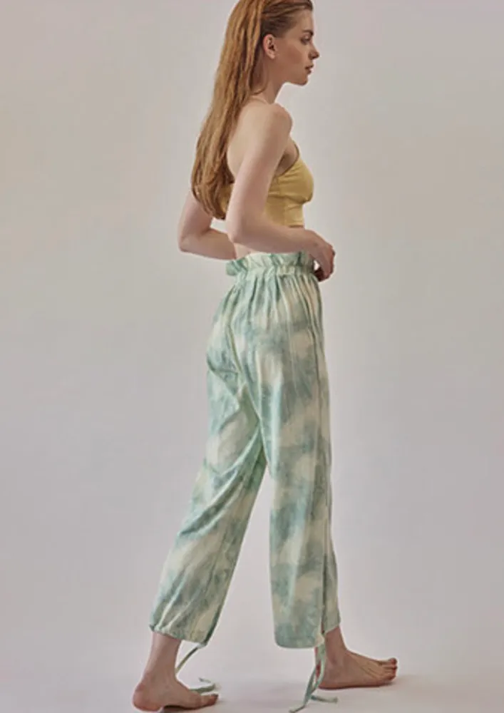 Green Tie-dye Print Pilate Pants