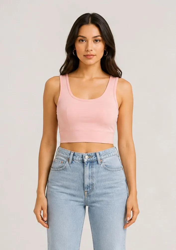 PINK RIBBED CROP CAMI TOP
