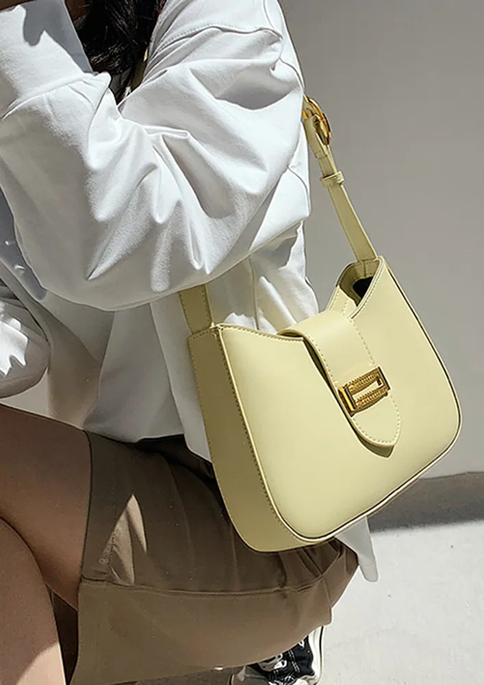 YELLOW METAL DETAIL FLAP SHOULDER BAG