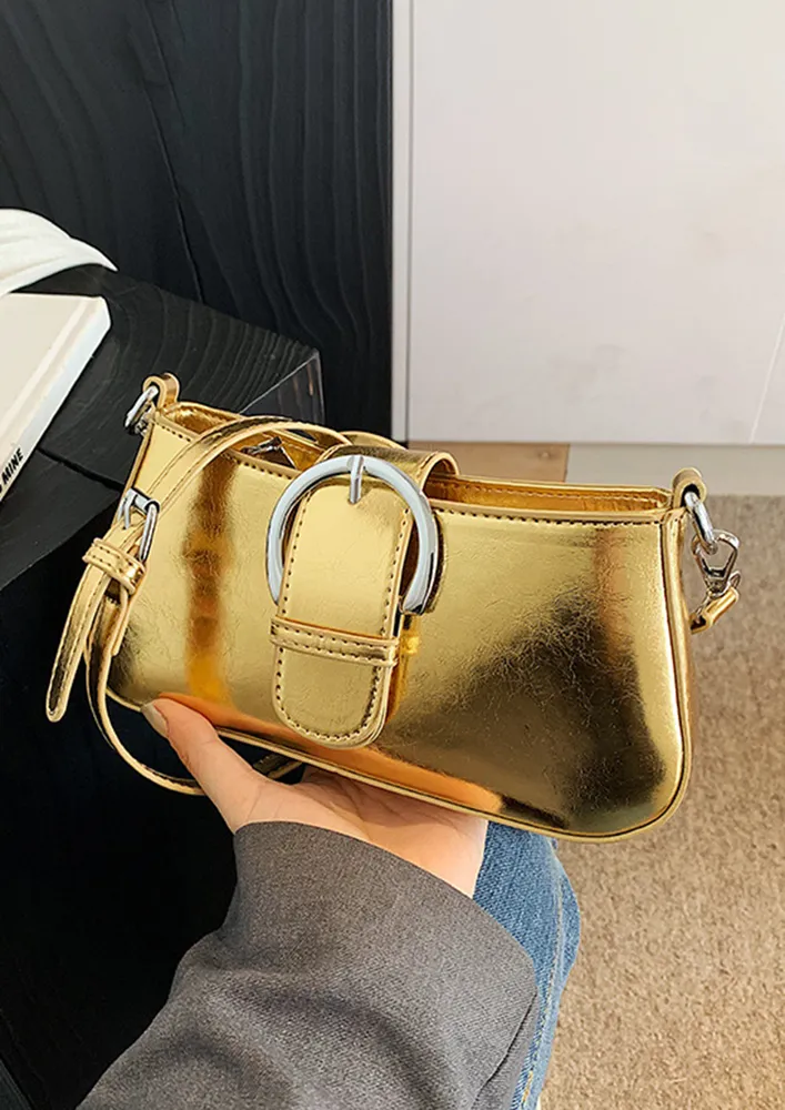 METALLIC GOLDEN BUCKLE-STRAP SHOULDER BAG