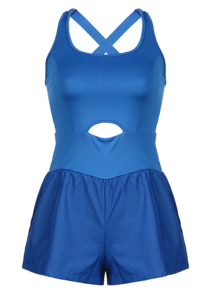 CUT-OUT DETAIL BLUE CRISS-CROSS ROMPER