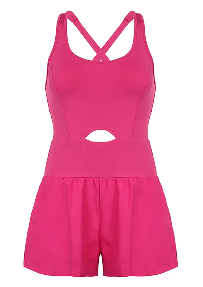 CUT-OUT DETAIL PINK CRISS-CROSS ROMPER