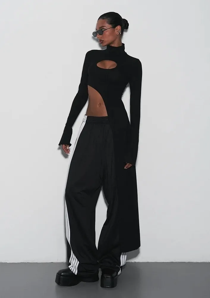 Black Cut-out Detail Asymmetric Maxi Top