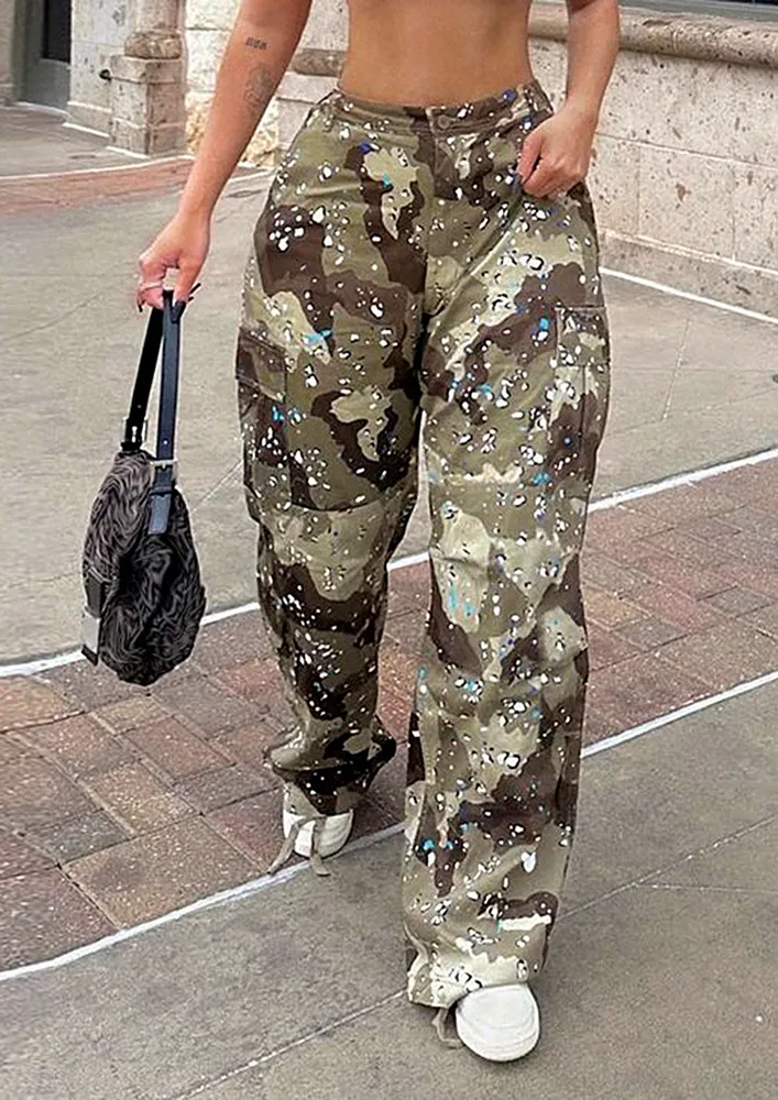 SPLASH-INK CAMOUFLAGE GREEN CARGO PANTS