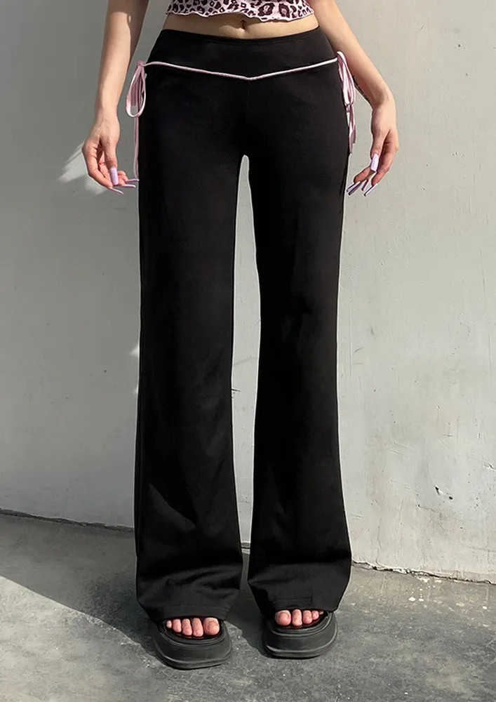 Black Contrast Side Tie-up Detail Flare Pants