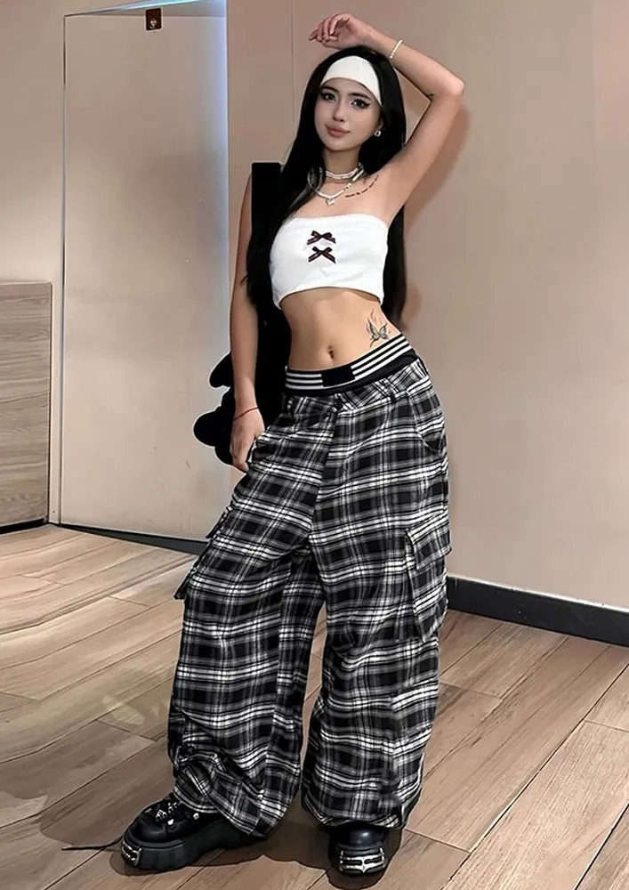 Black Plaid Pattern Regular Straight Pants