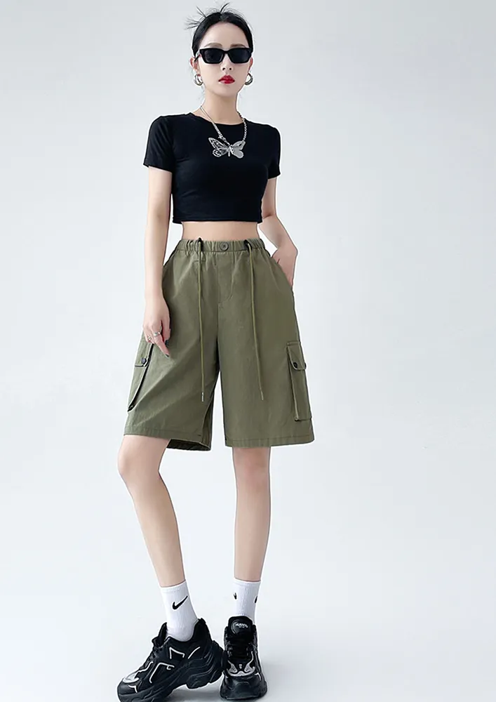 Green High-rise Bermuda Shorts