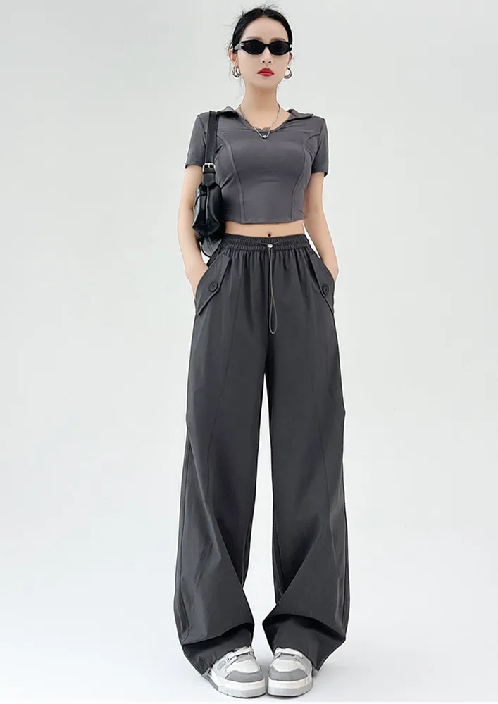 Dark Grey Nylon Parachute Trousers