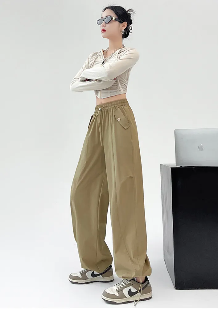 Khaki Nylon Parachute Trousers