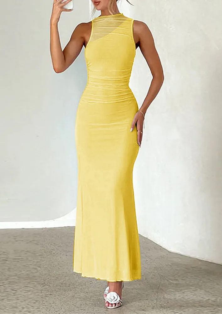 Yellow Sleeveless Ruched Detail Dress