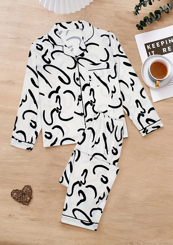 White Abstract Pattern 2pc Pyjama Set