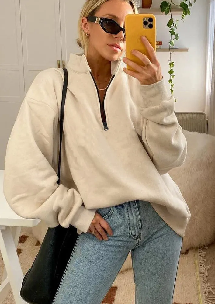 Front Half-zip Oversized Sweatshirt