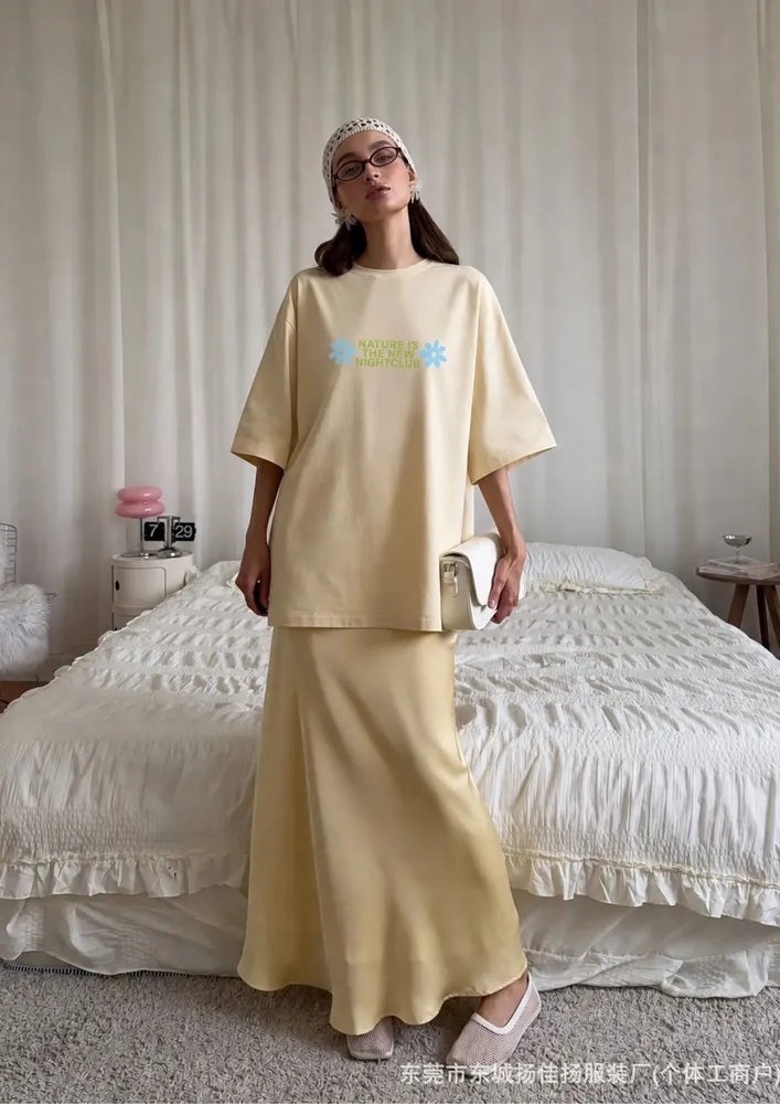 Yellow Graphic Floral Lettering Oversized T-shirt