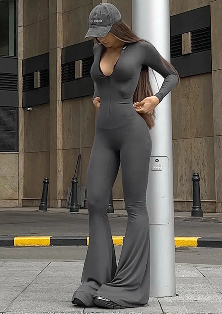 DARK GREY BOOTCUT LEG JUMPSUIT