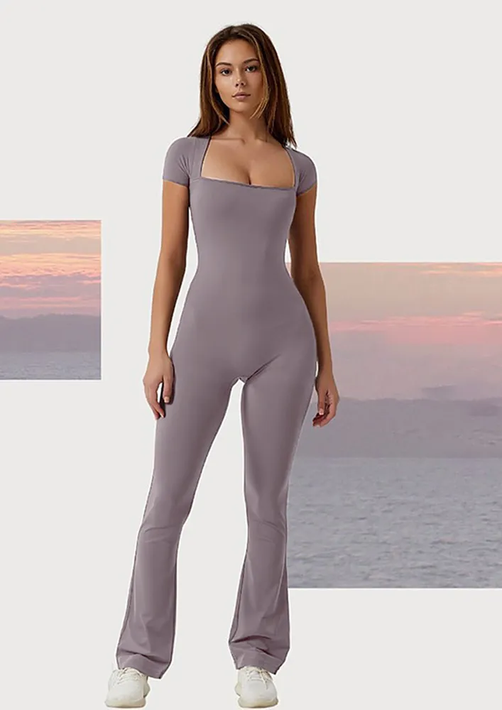 Purple Queen Anne Neckline Jumpsuit