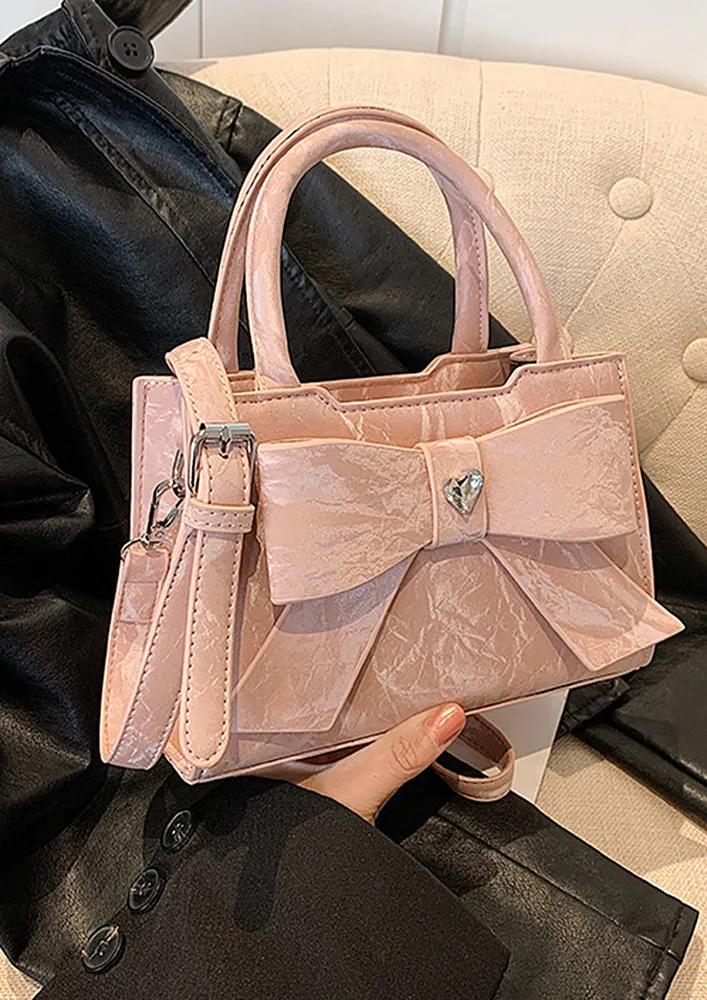 PINK BOW-KNOT DOUBLE HANDLES HANDBAG